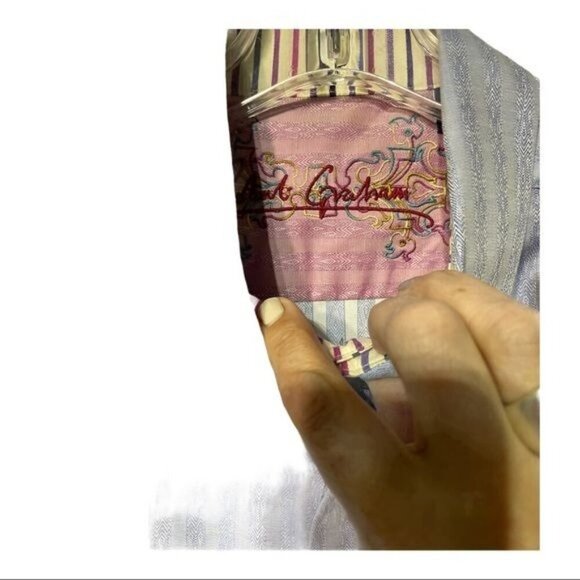 Robert Graham Men's Button Down Shirt Stripes Two Tone Scuffs Blue Size XL - Picture 4 of 4